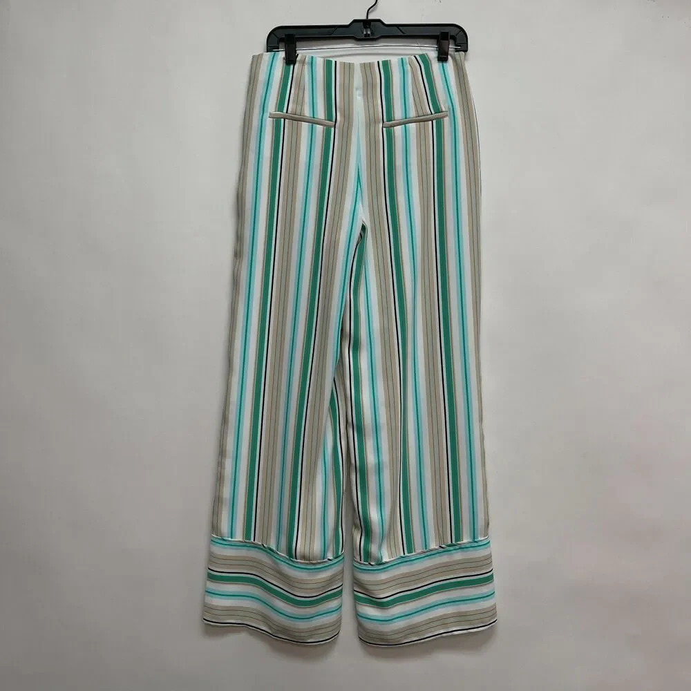 Chico's Black Label Pants Size 0 Regular Small 4 White Green Beige Striped Lined